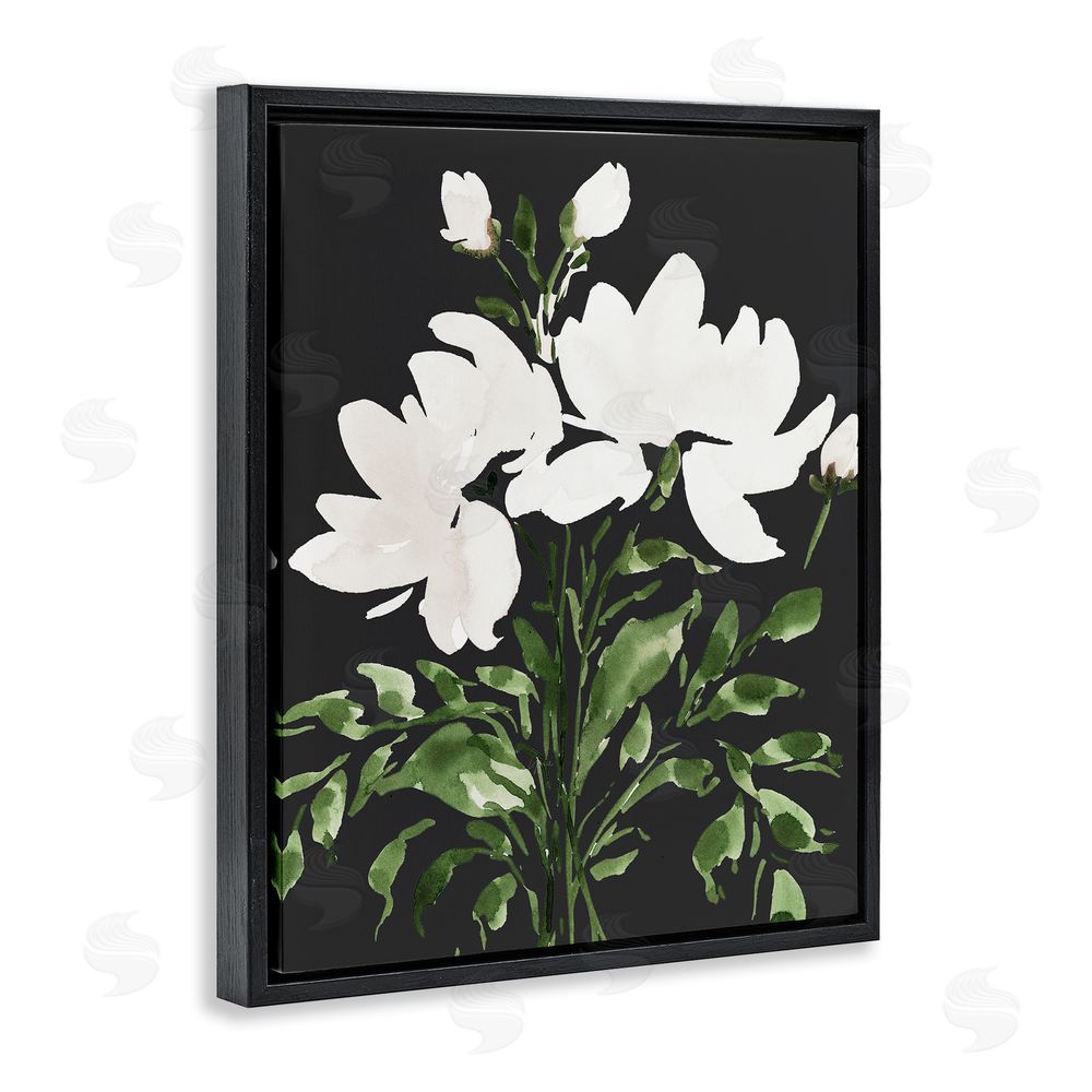 Lucille Price White On Black Floral Black Floating Frame Canvas Wall Art Print