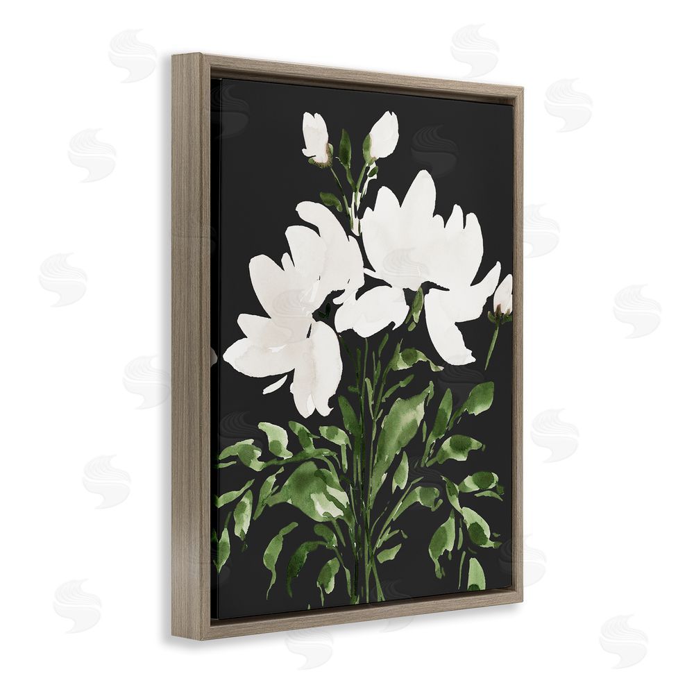 Lucille Price White On Black Floral Brown Floating Frame Canvas Wall Art Print