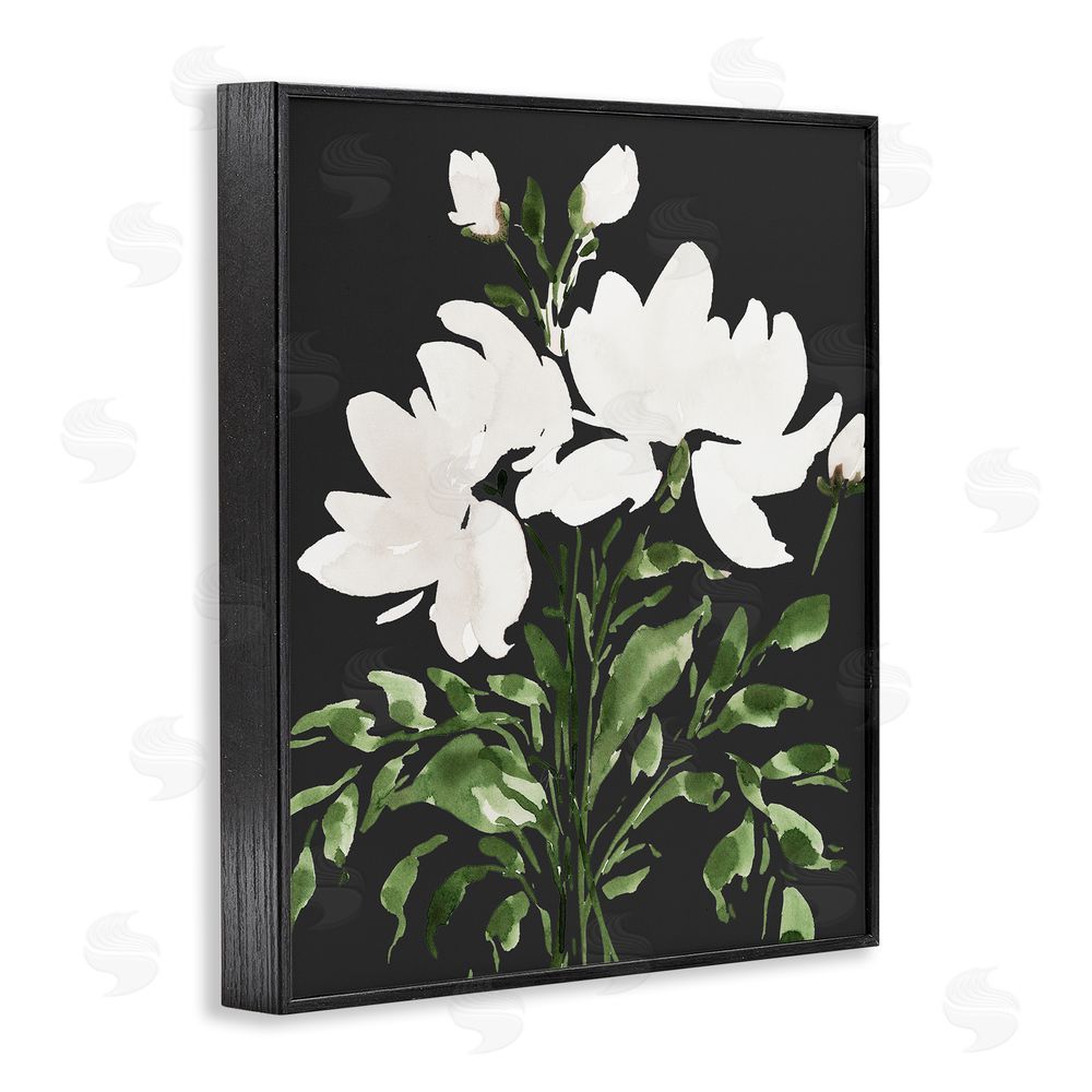 Lucille Price White On Black Floral Black Framed Giclee Wall Art Print