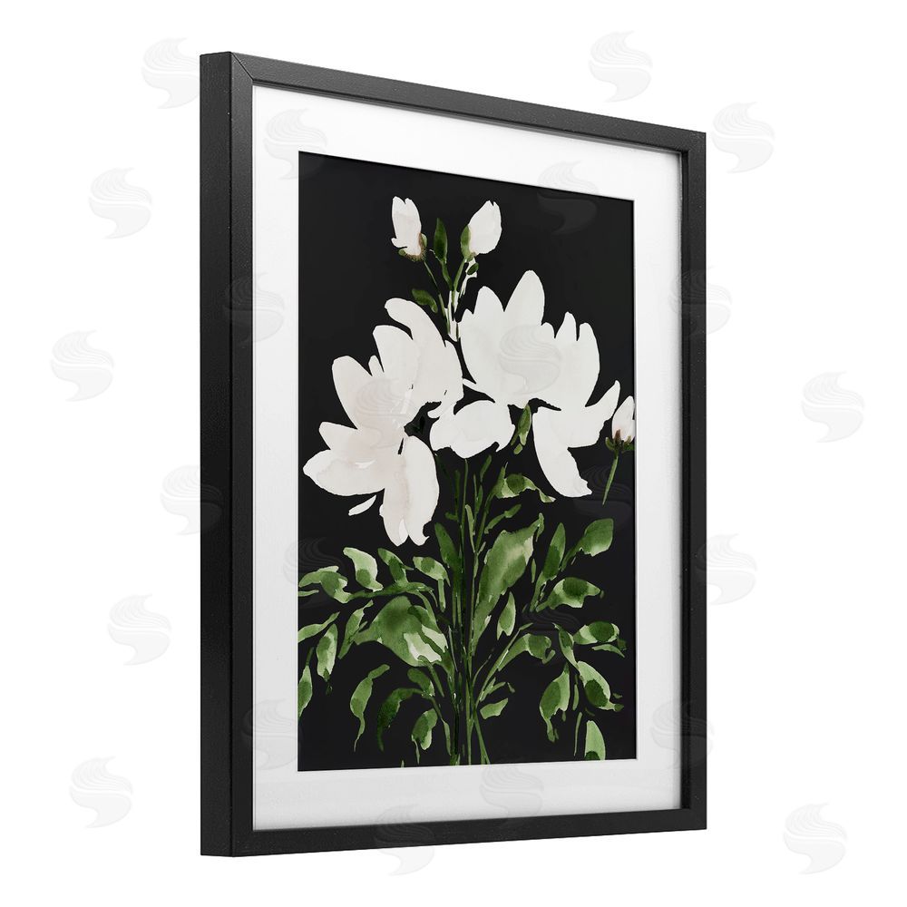 Lucille Price White On Black Floral Black Framed Print Under Glass Wall Art