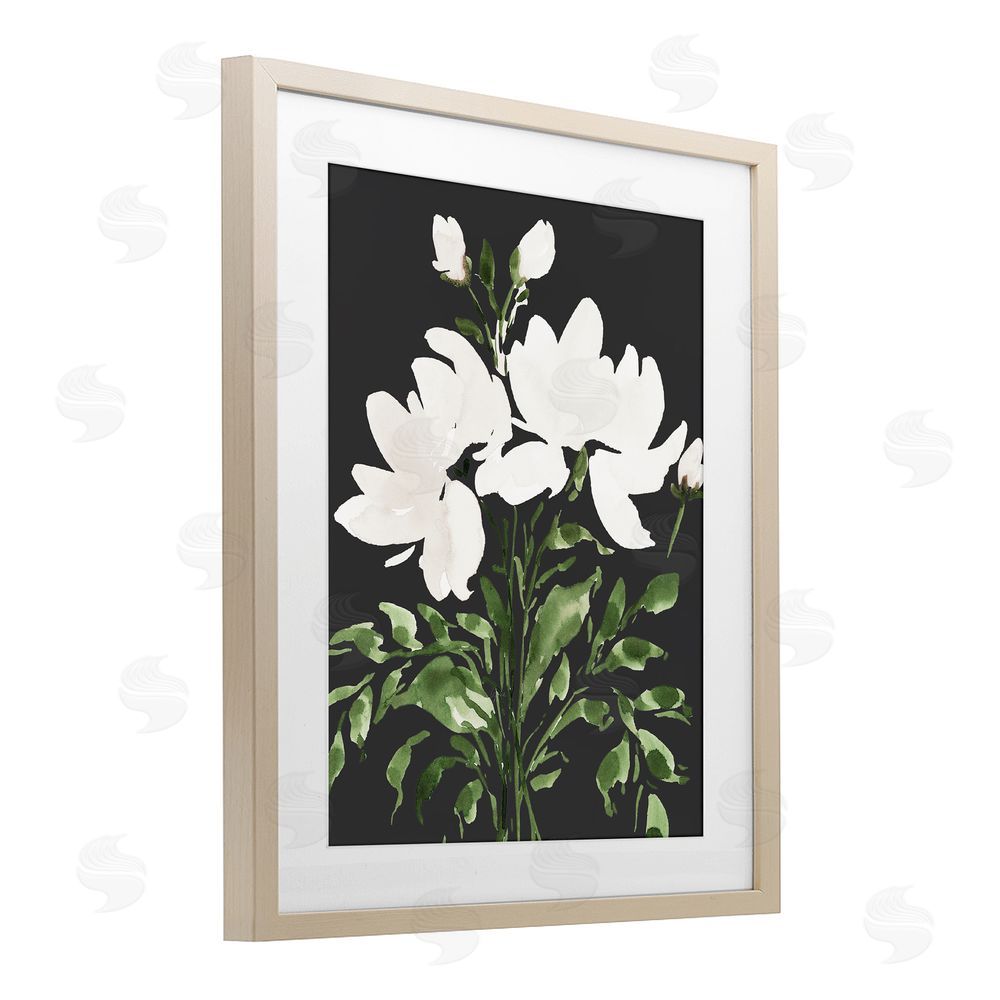 Lucille Price White On Black Floral Brown Framed Print Under Glass Wall Art