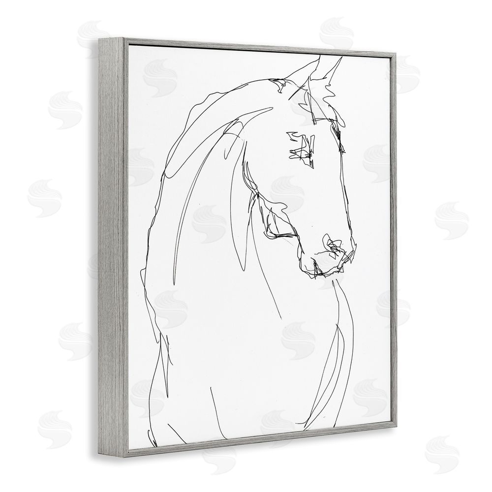 Lorenzo Collective Sketched Horse Contour Gray Framed Giclee Wall Art Print