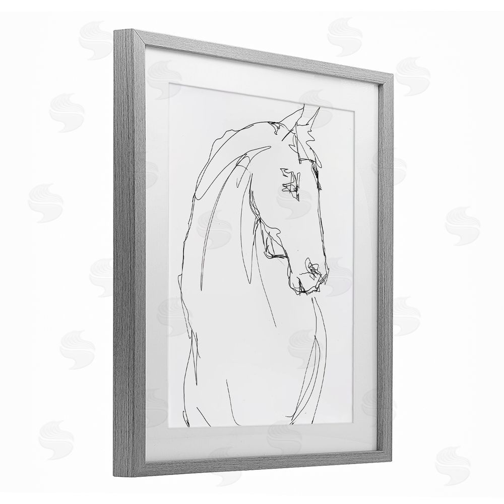 Lorenzo Collective Sketched Horse Contour Gray Framed Print Under Glass Wall Art