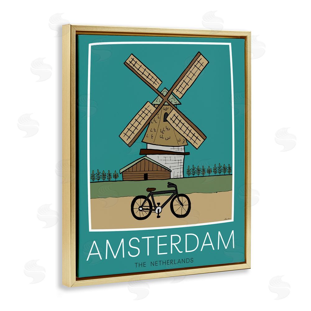 Sundance Graphics Amsterdam Windmill Poster Gold Floating Frame Canvas Wall Art Print