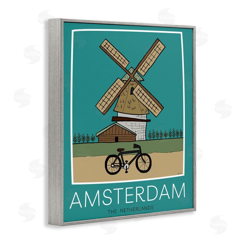 Sundance Graphics Amsterdam Windmill Poster Gray Framed Giclee Wall Art Print