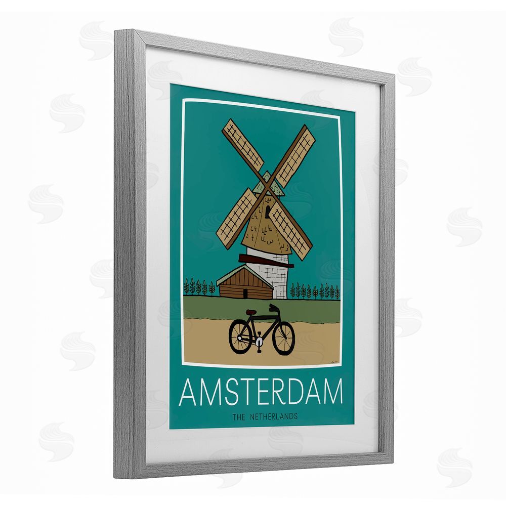 Sundance Graphics Amsterdam Windmill Poster Gray Framed Print Under Glass Wall Art