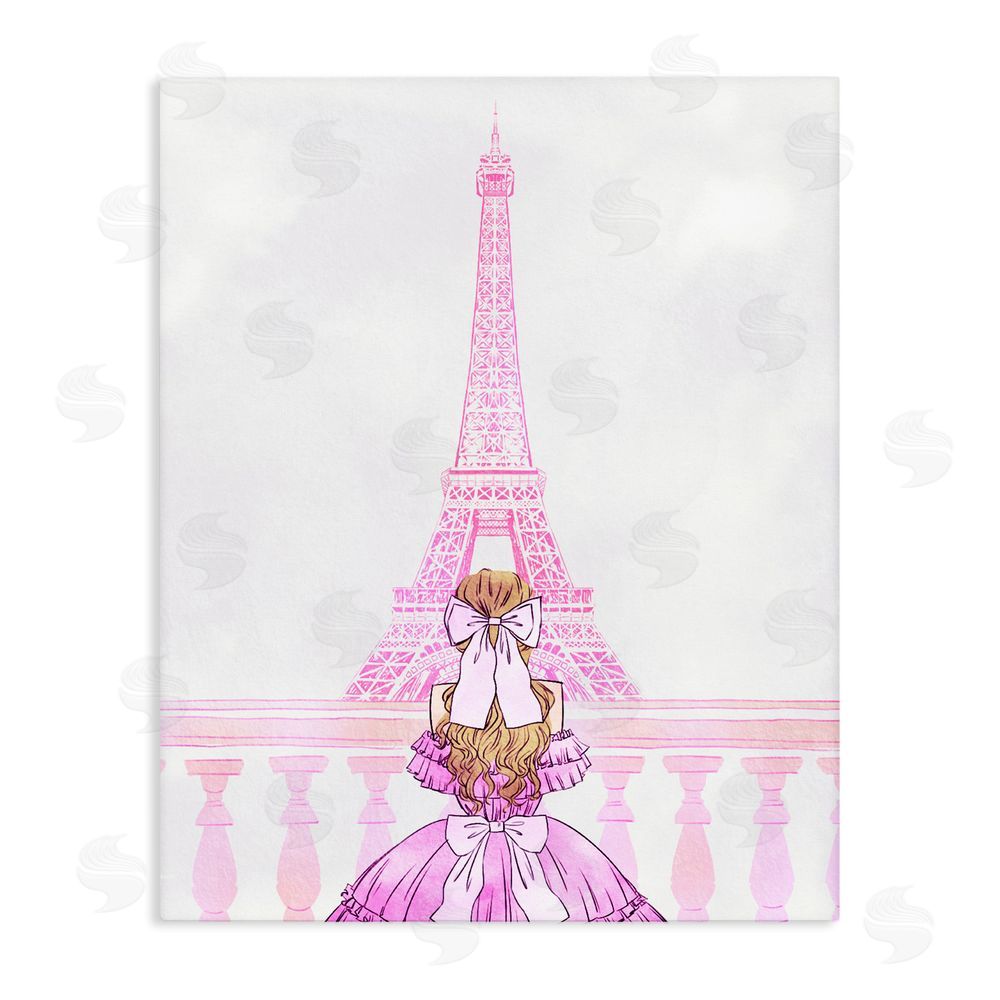 Ziwei Li Pink Gown & Eiffel Tower Stretched Canvas Wall Art Print