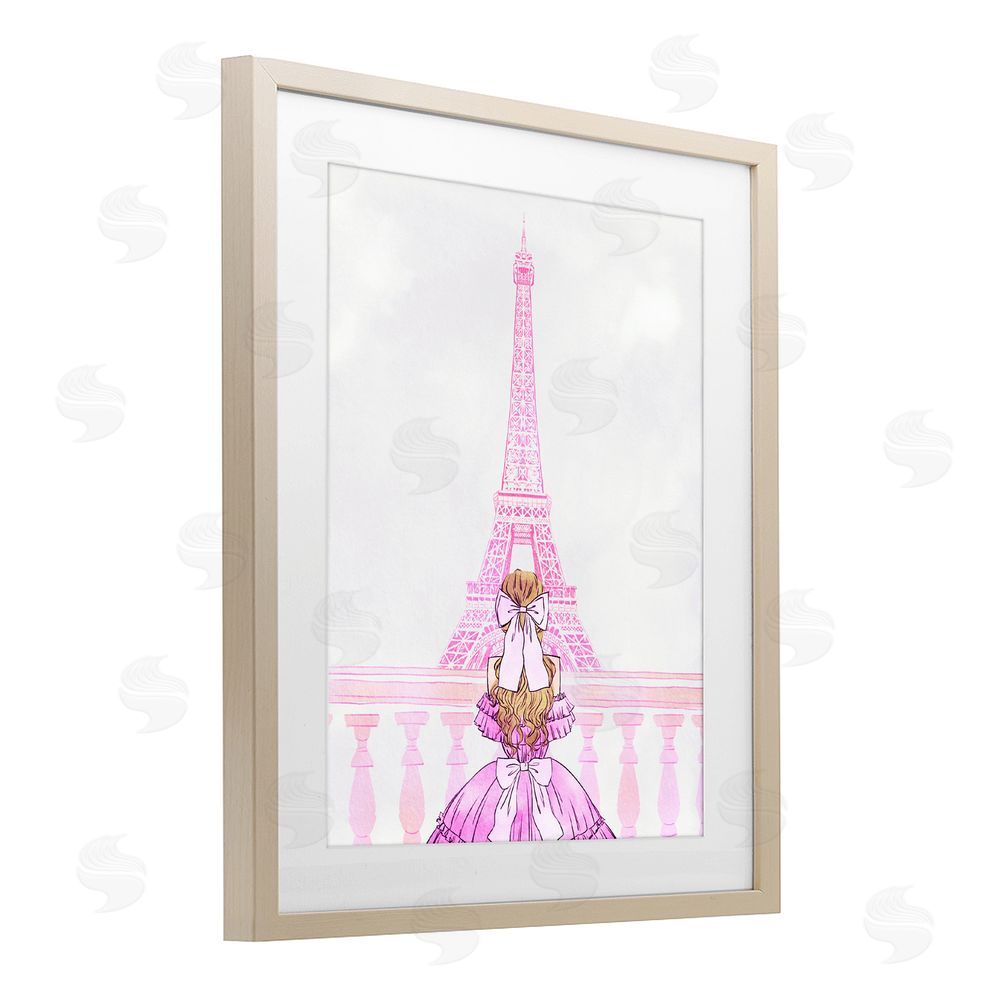 Ziwei Li Pink Gown & Eiffel Tower Brown Framed Print Under Glass Wall Art