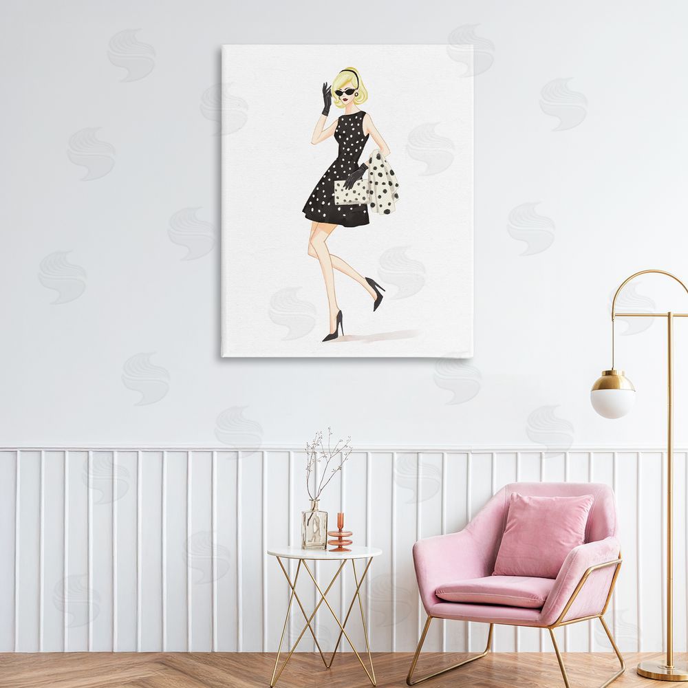 Ziwei Li Retro Trend Polka Dots Stretched Canvas Wall Art Print in Room
