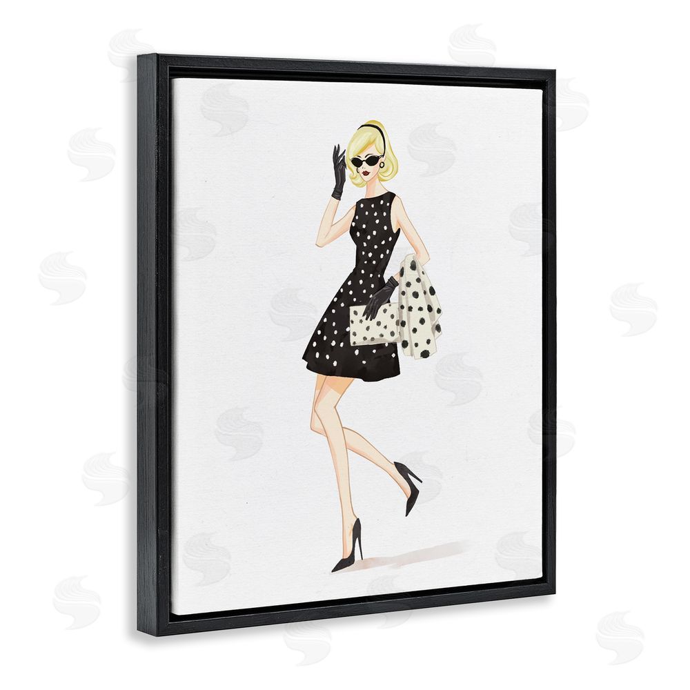Ziwei Li Retro Trend Polka Dots Black Floating Frame Canvas Wall Art Print