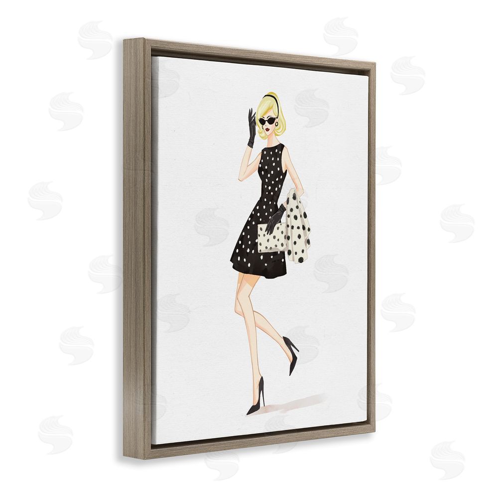 Ziwei Li Retro Trend Polka Dots Brown Floating Frame Canvas Wall Art Print
