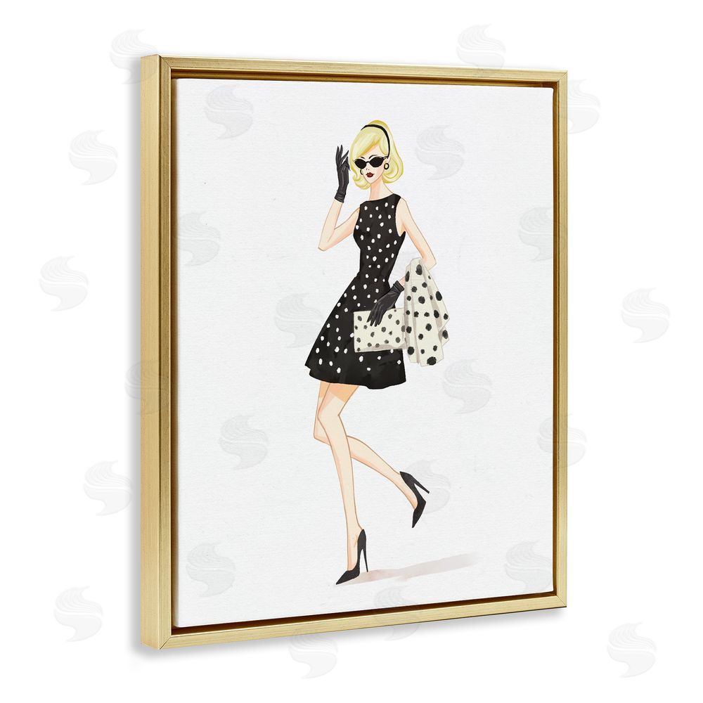 Ziwei Li Retro Trend Polka Dots Gold Floating Frame Canvas Wall Art Print