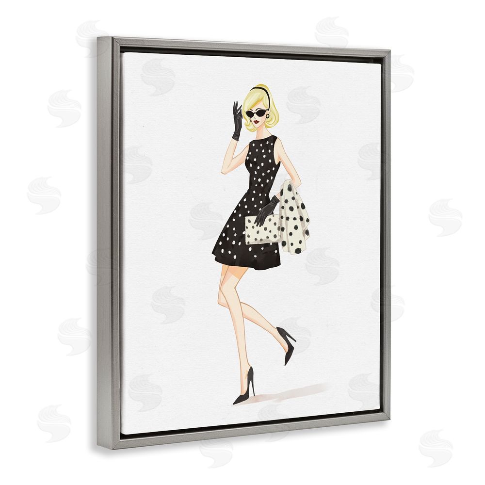 Ziwei Li Retro Trend Polka Dots Gray Floating Frame Canvas Wall Art Print