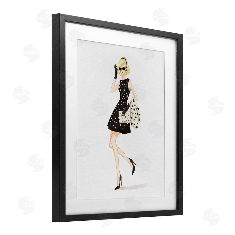 Ziwei Li Retro Trend Polka Dots Black Framed Print Under Glass Wall Art