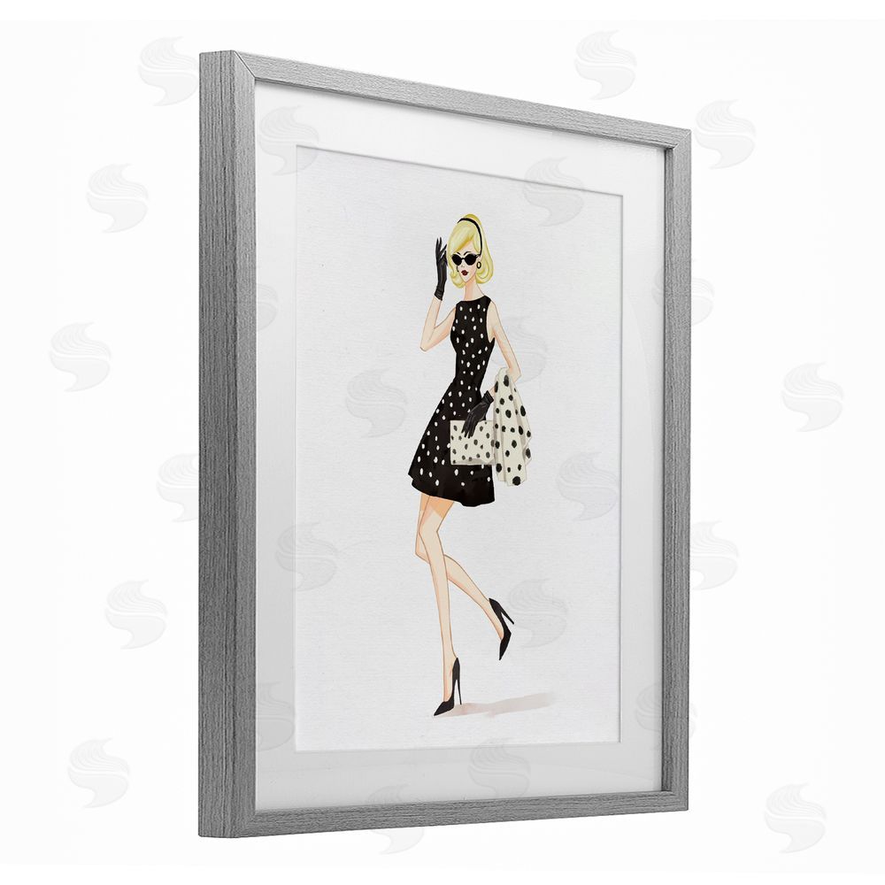 Ziwei Li Retro Trend Polka Dots Gray Framed Print Under Glass Wall Art