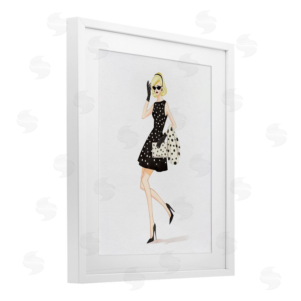 Ziwei Li Retro Trend Polka Dots White Framed Print Under Glass Wall Art