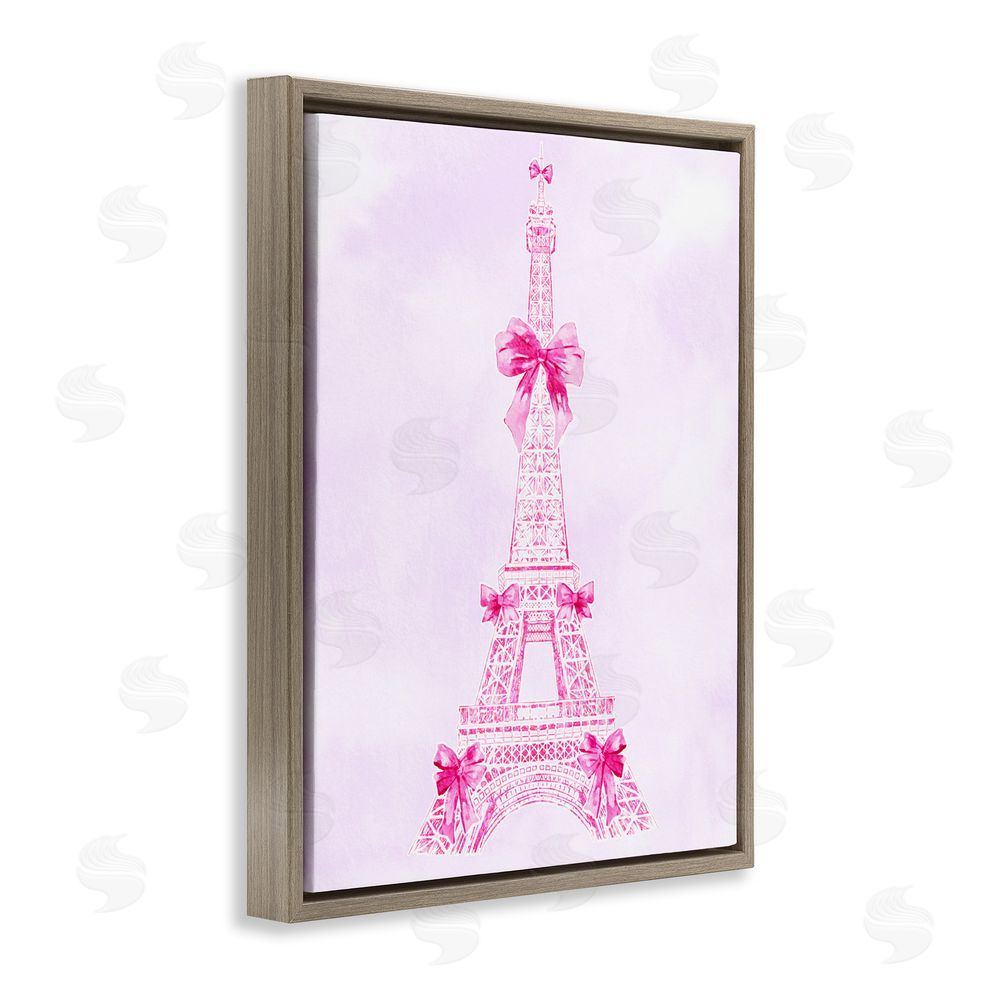 Ziwei Li Ribbon Bedecked Eiffel Tower Brown Floating Frame Canvas Wall Art Print