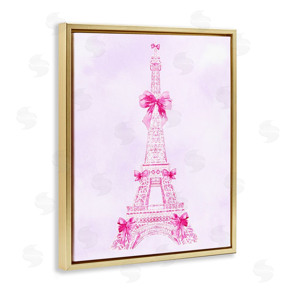 Ziwei Li Ribbon Bedecked Eiffel Tower Gold Floating Frame Canvas Wall Art Print