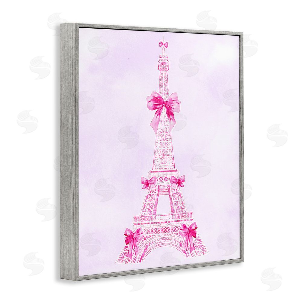 Ziwei Li Ribbon Bedecked Eiffel Tower Gray Framed Giclee Wall Art Print