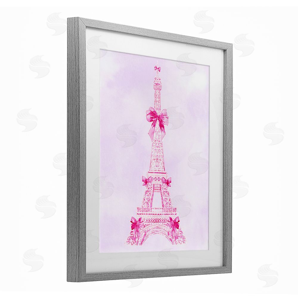 Ziwei Li Ribbon Bedecked Eiffel Tower Gray Framed Print Under Glass Wall Art