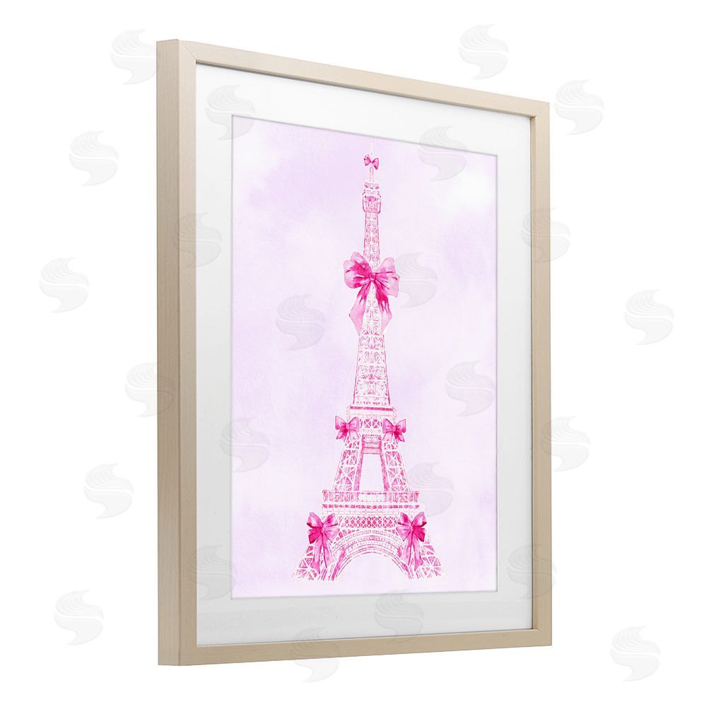 Ziwei Li Ribbon Bedecked Eiffel Tower Brown Framed Print Under Glass Wall Art