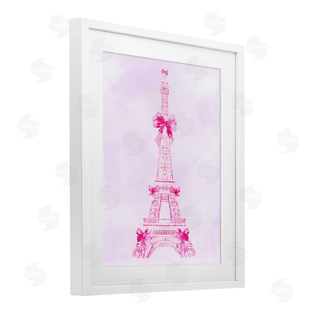 Ziwei Li Ribbon Bedecked Eiffel Tower White Framed Print Under Glass Wall Art