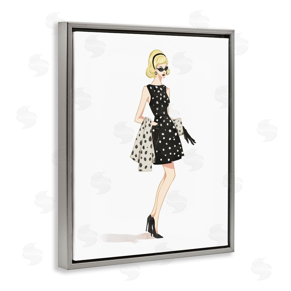 Ziwei Li Feminine Retro Fashion Gray Floating Frame Canvas Wall Art