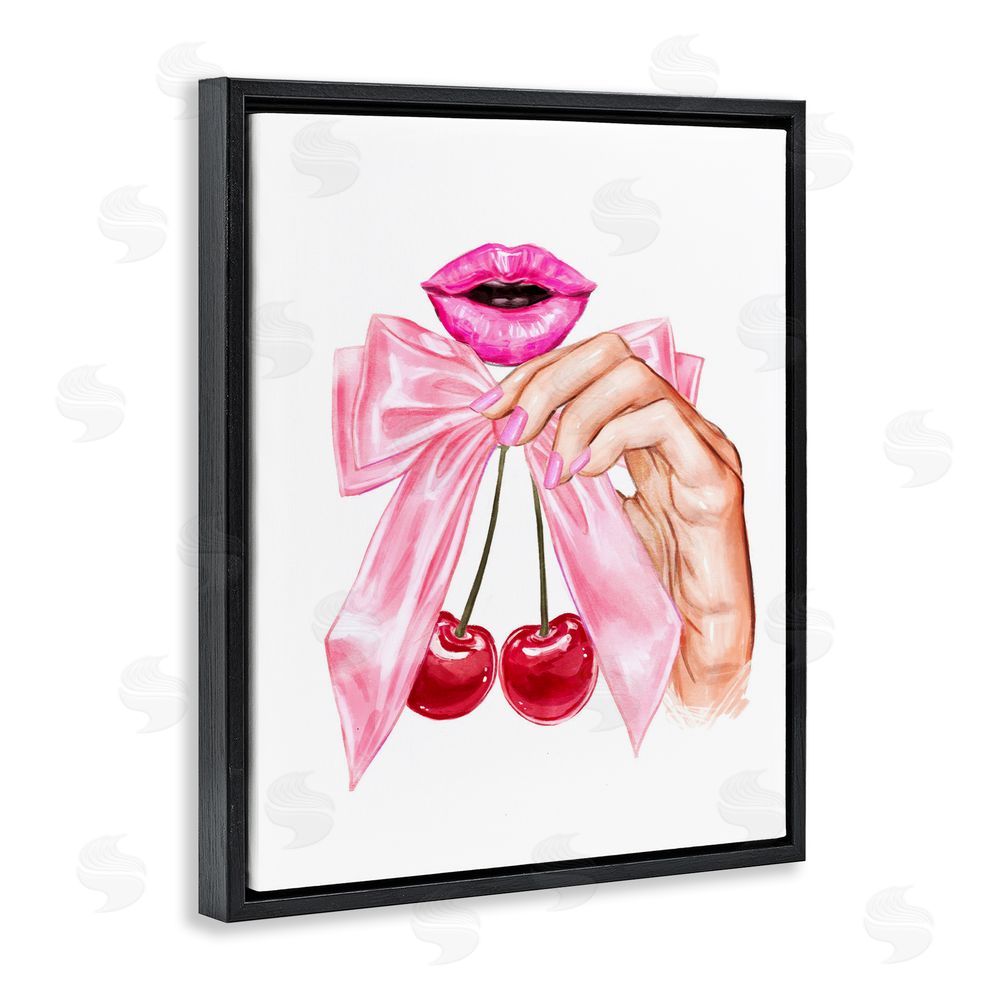 Ziwei Li Lips & Feminine Cherries Black Floating Frame Canvas Wall Art