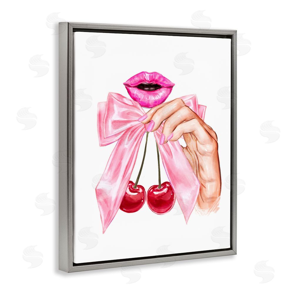 Ziwei Li Lips & Feminine Cherries Gray Floating Frame Canvas Wall Art