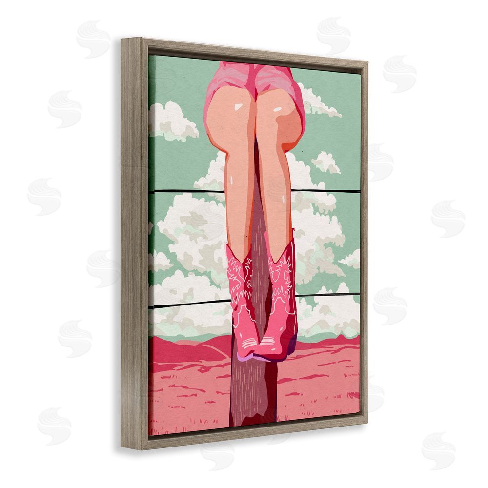 Ziwei Li Cowgirl on Fence Post Brown Floating Frame Wall Art Print