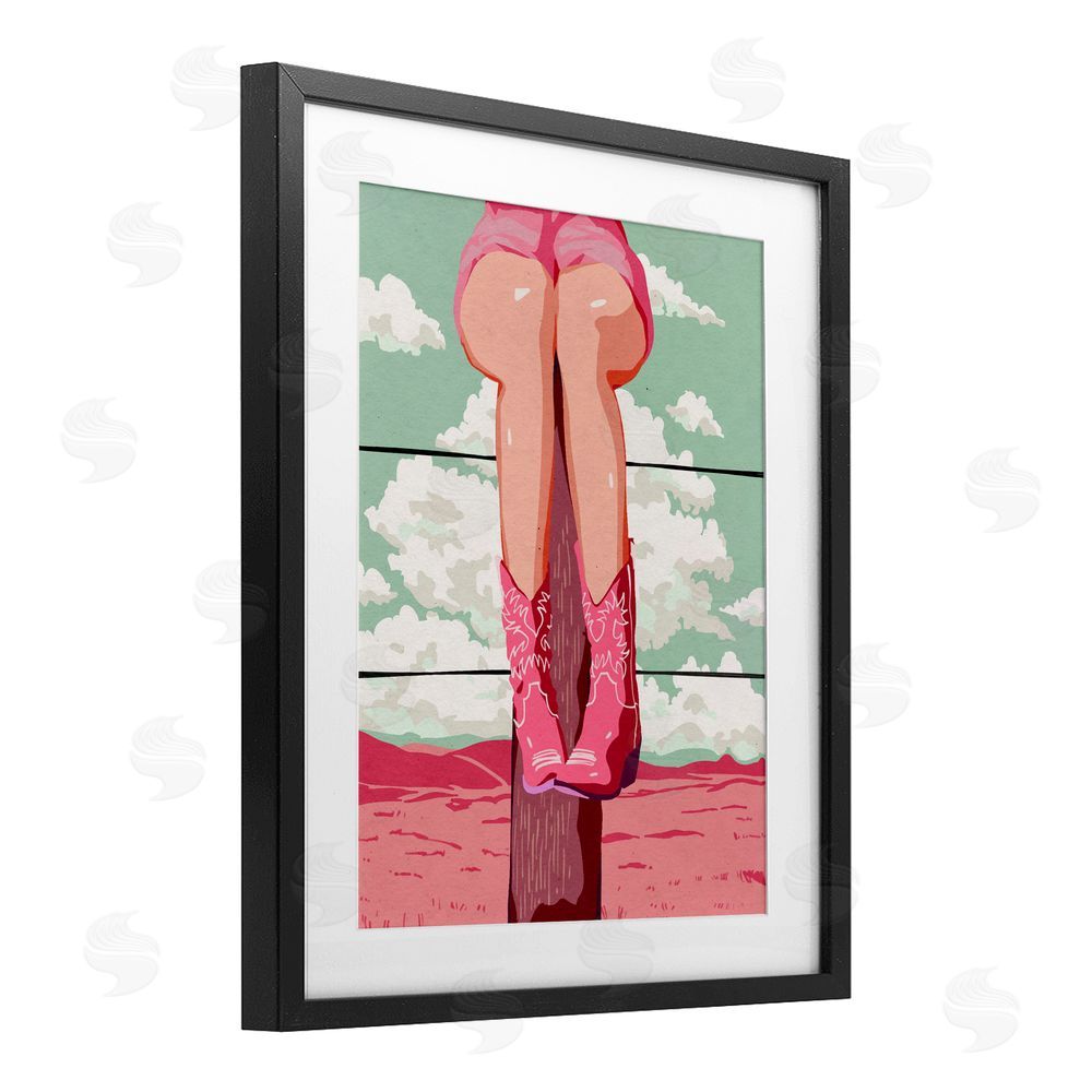 Ziwei Li Cowgirl on Fence Post Black Framed Print Under Glass Wall Art
