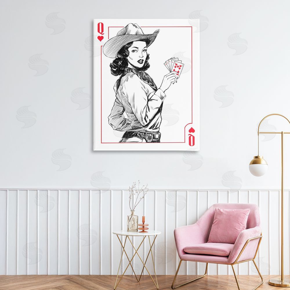 Ziwei Li Cowgirl Queen of Hearts Stretched Canvas Wall Art Print in Room