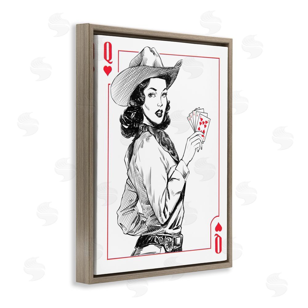 Ziwei Li Cowgirl Queen of Hearts Brown Floating Frame Wall Art Print