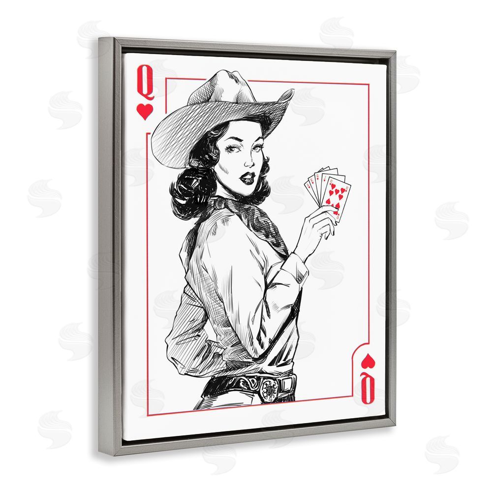 Ziwei Li Cowgirl Queen of Hearts Gray Floating Frame Wall Art Print