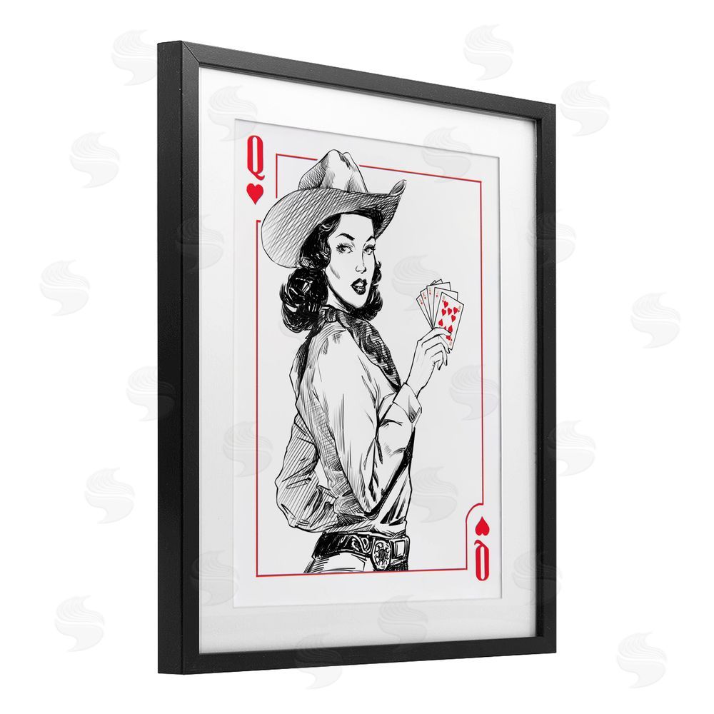 Ziwei Li Cowgirl Queen of Hearts Black Framed Print Under Glass Wall Art