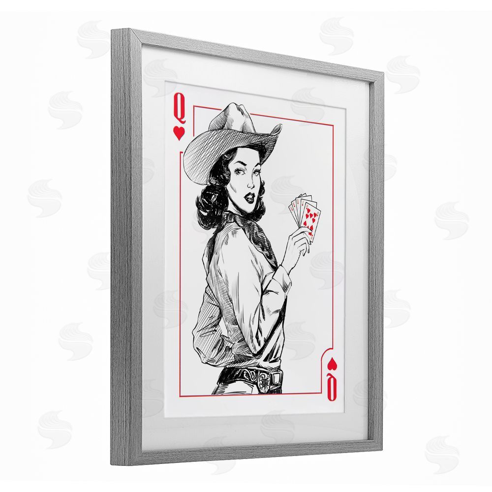 Ziwei Li Cowgirl Queen of Hearts Gray Framed Print Under Glass Wall Art