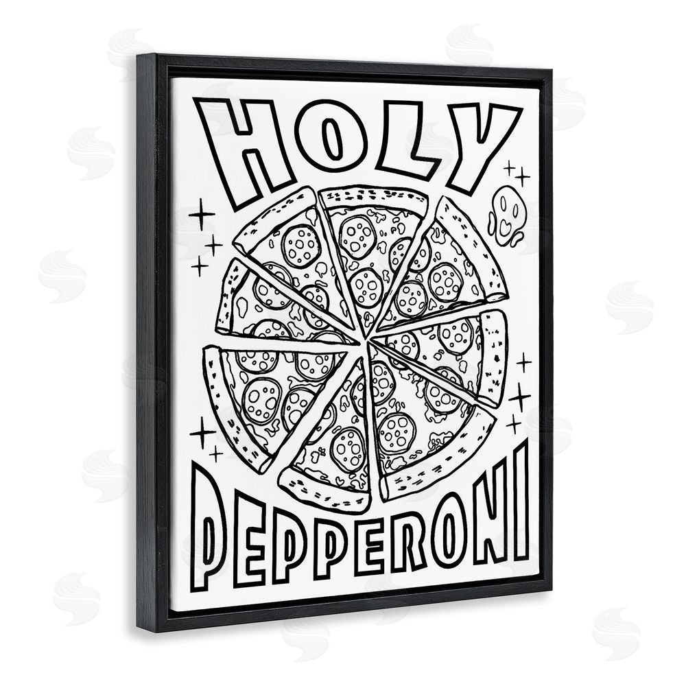 Ziwei Li Holy Pepperoni Pizza Black Floating Frame Canvas Wall Art Print