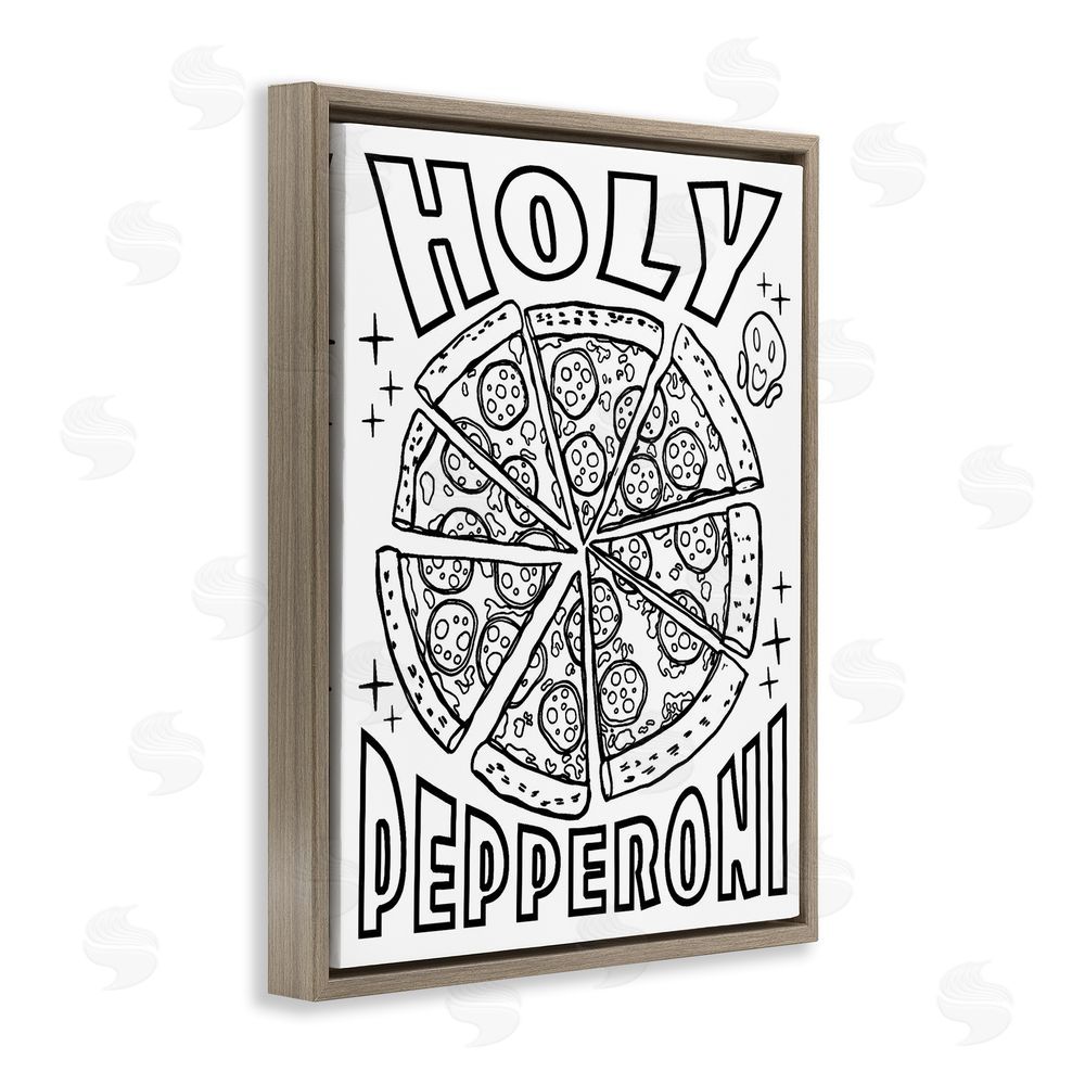 Ziwei Li Holy Pepperoni Pizza Brown Floating Frame Canvas Wall Art Print
