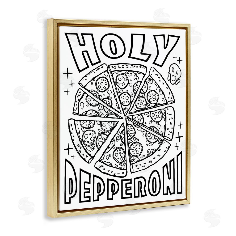 Ziwei Li Holy Pepperoni Pizza Gold Floating Frame Canvas Wall Art Print