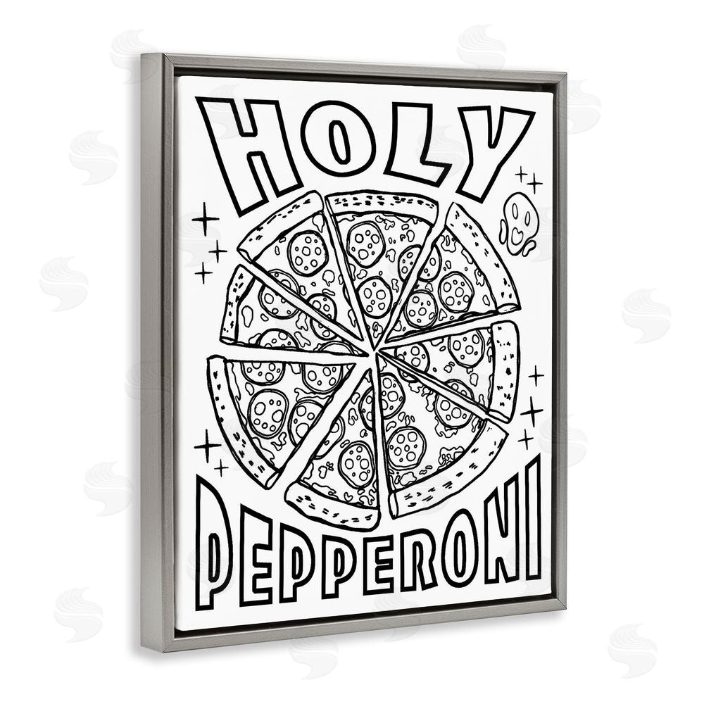 Ziwei Li Holy Pepperoni Pizza Gray Floating Frame Canvas Wall Art Print