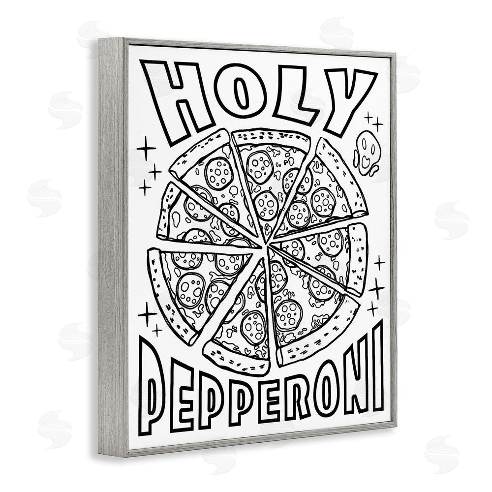 Ziwei Li Holy Pepperoni Pizza Gray Framed Giclee Wall Art Print