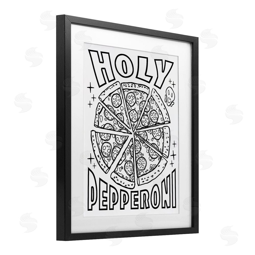 Ziwei Li Holy Pepperoni Pizza Black Framed Print Under Glass with White Mat Wall Art