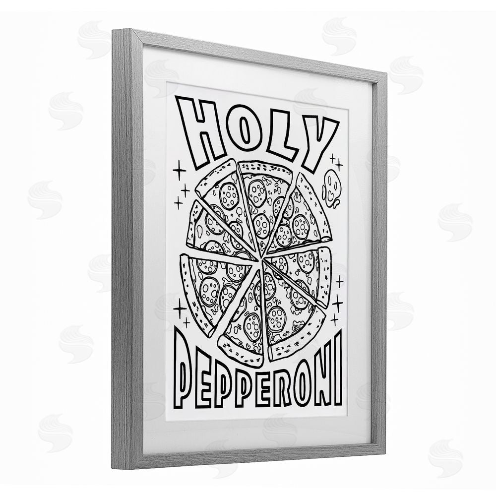 Ziwei Li Holy Pepperoni Pizza Gray Framed Print Under Glass with White Mat Wall Art