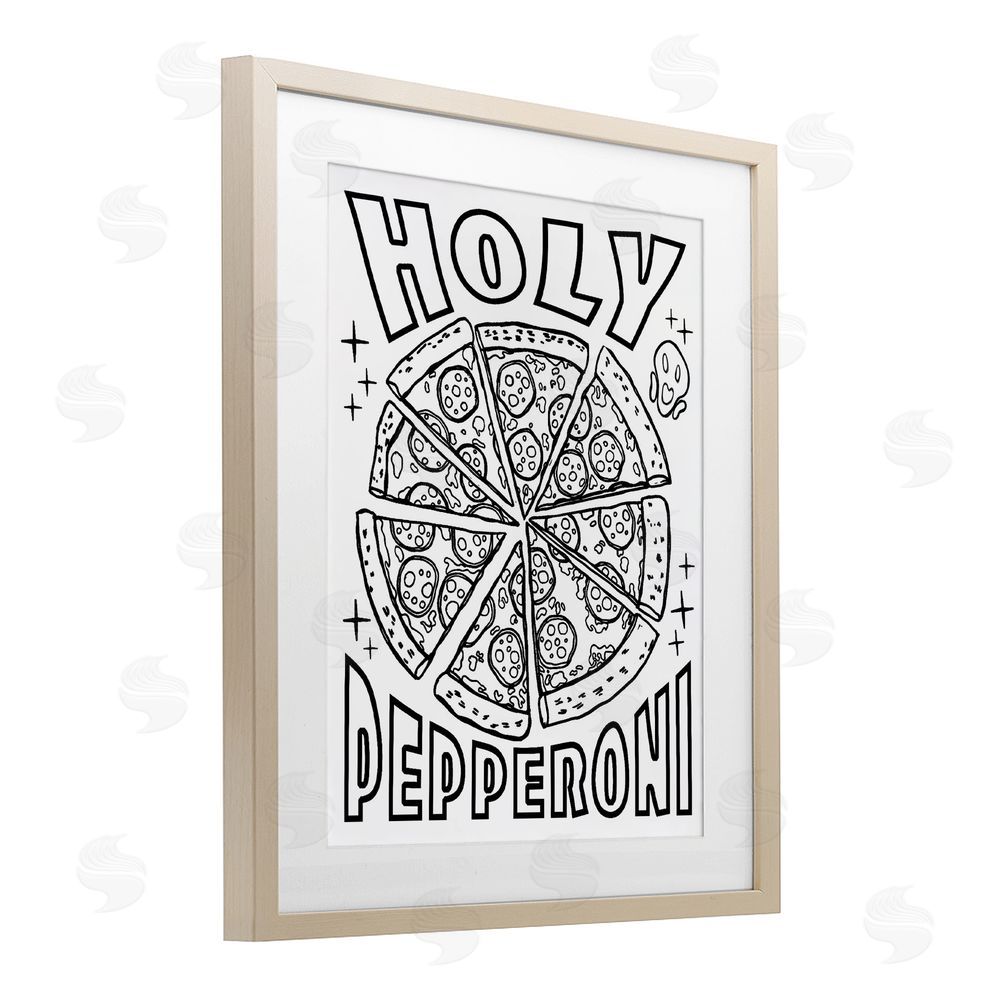 Ziwei Li Holy Pepperoni Pizza Birch Framed Print Under Glass with White Mat Wall Art