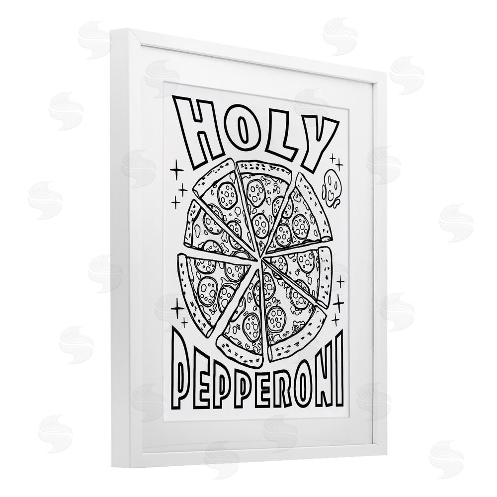 Ziwei Li Holy Pepperoni Pizza White Framed Print Under Glass with Mat Wall Art