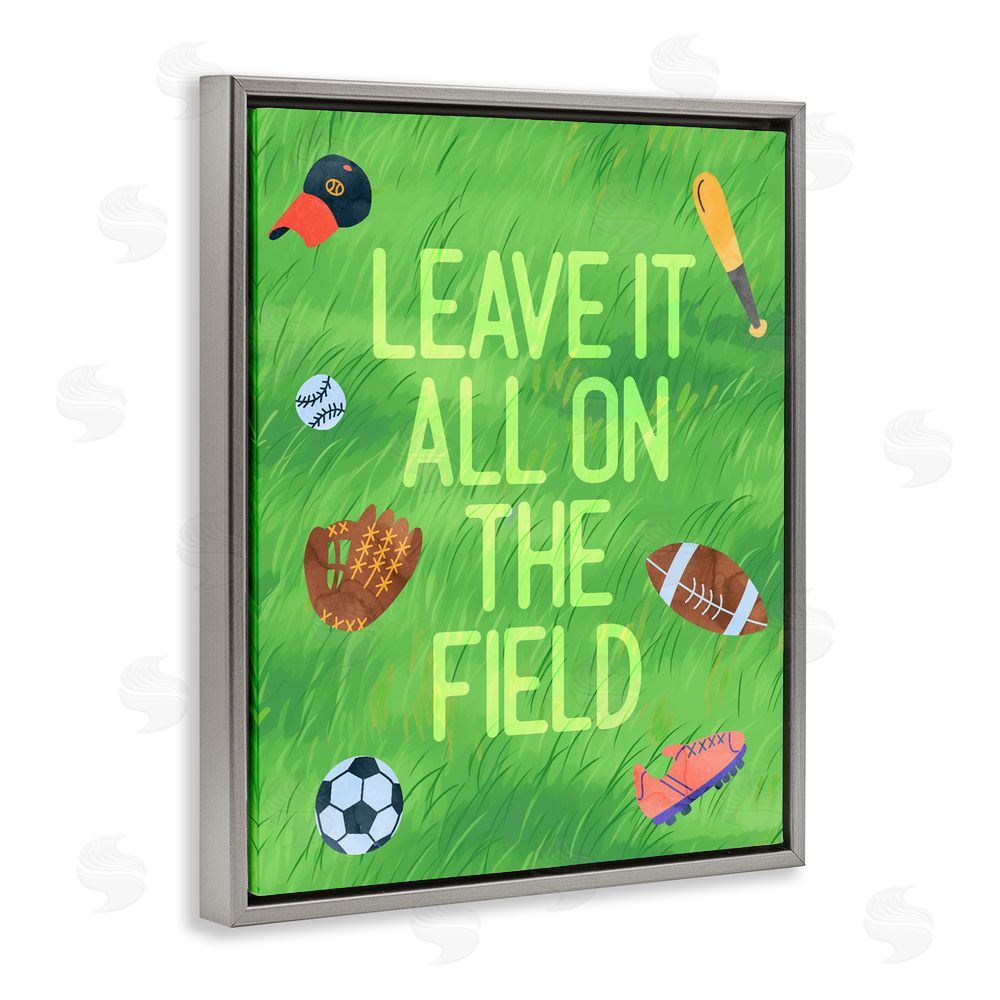 Lil' Rue Leave It On The Field Gray Floating Frame Canvas Wall Art