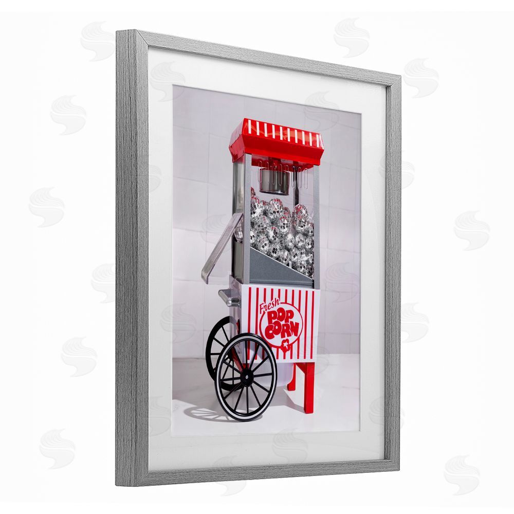 LISH Creative Fun Disco Popcorn Machine Gray Framed Print Under Glass Wall Art