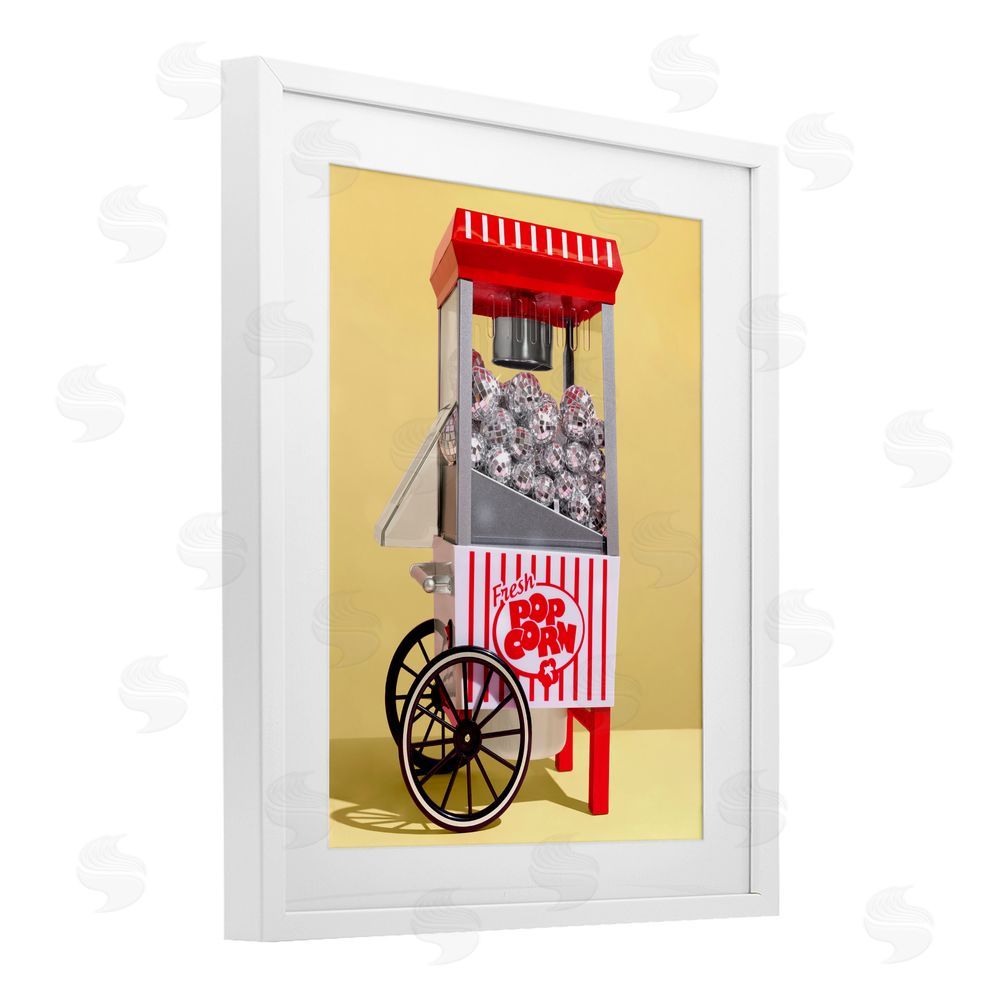 LISH Creative Disco Popcorn over Yellow White Framed Print Under Glass Wall Art