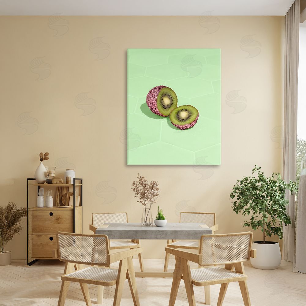 LISH Creative Green Glimmer Kiwi Stretched Canvas Wall Art in Room