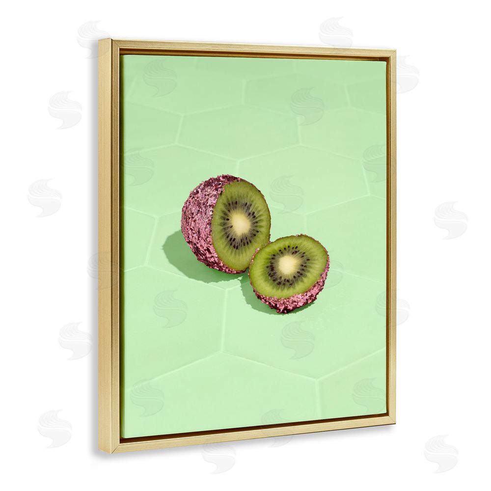 LISH Creative Green Glimmer Kiwi Gold Floating Framed Canvas Wall Art
